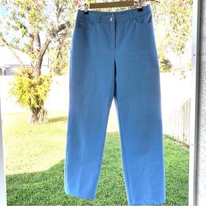 St John Sport Marie Gray Women’s 10 Sky Blue Pants Luxury Cotton Stretch Relaxed